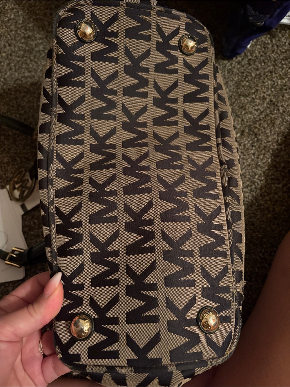 Michael Kors Black and Brown MK Logo Tote with Gold Charm - Picture 4 of 5